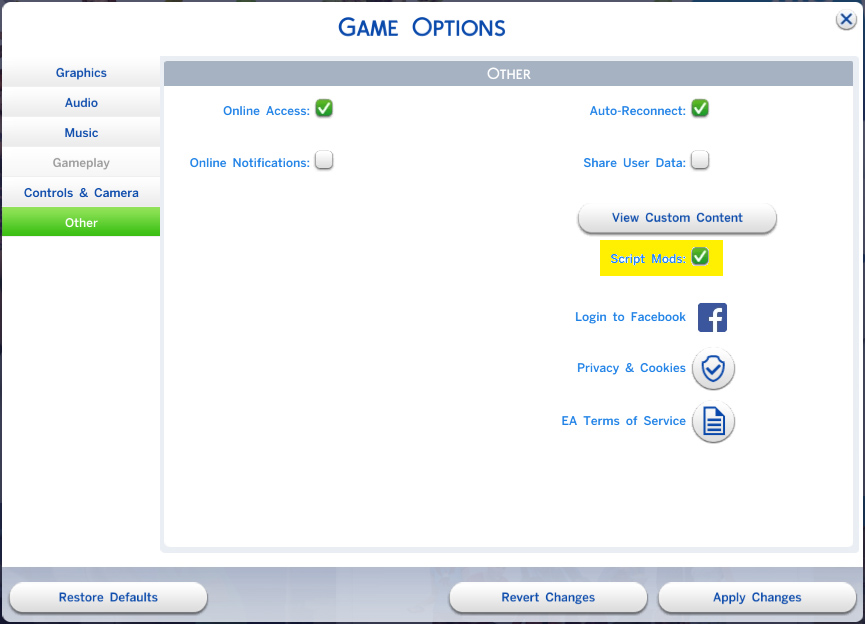 Sims 4 script mods have been disabled greyed out